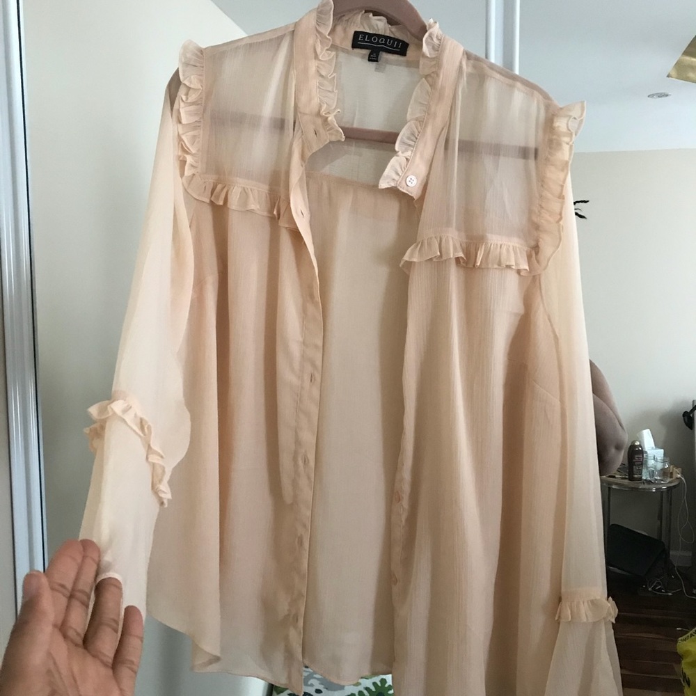 Eloquii Sheer Bell Sleeve Top